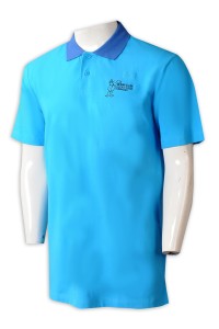 P1283 製造團體男裝短袖Polo恤 自製繡花Logo款Polo恤 撞色領  藍色 海底海洋 餐廳 主題公園 Polo恤中心 HK